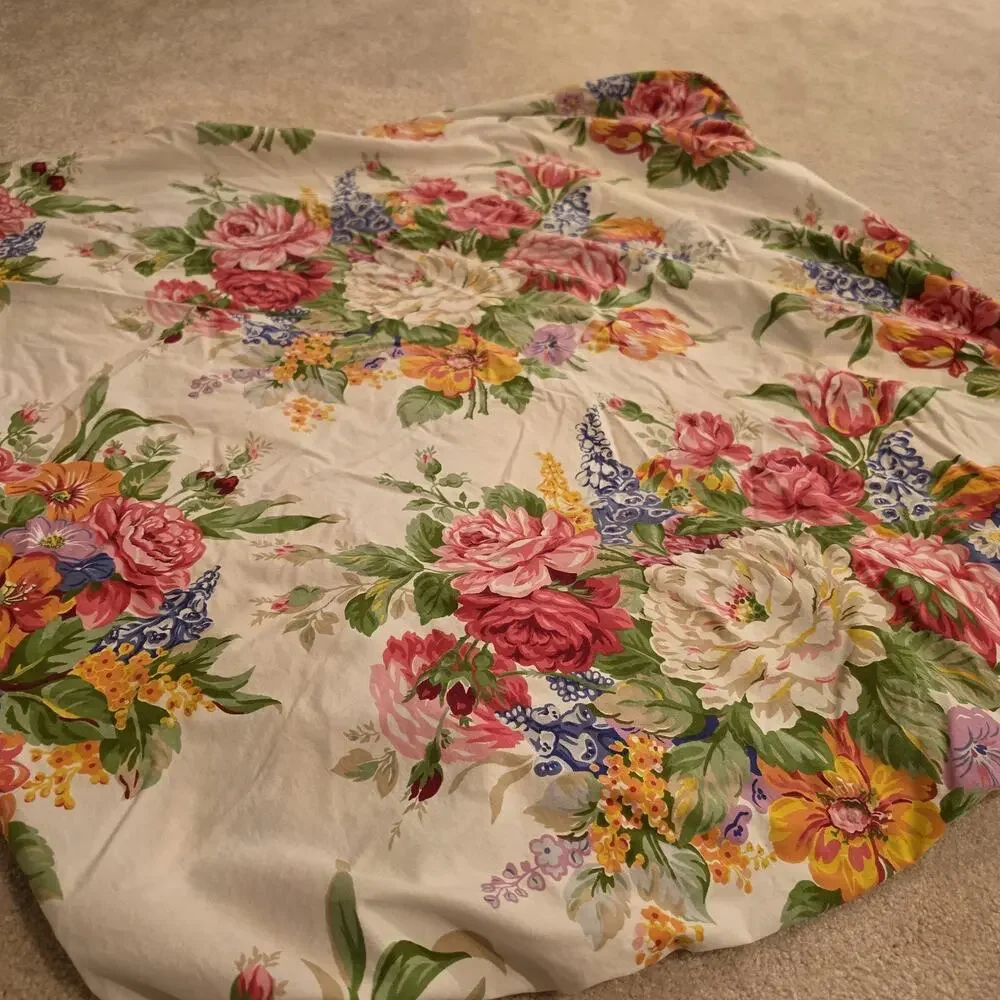 VTG Ralph Lauren Melissa Twin Fitted Sheet White Floral Rose Cottagecore Cotton